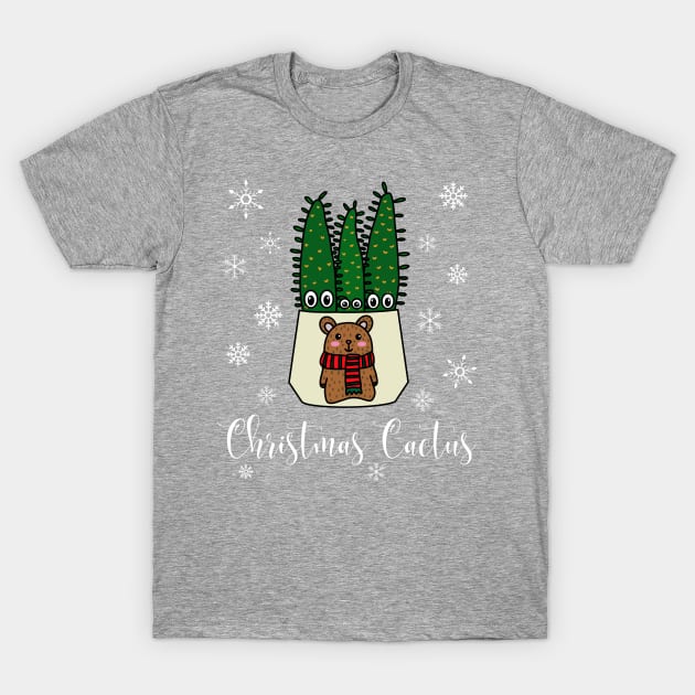 Christmas Cactus - Eves Pin Cacti In Christmas Bear Pot T-Shirt by DreamCactus